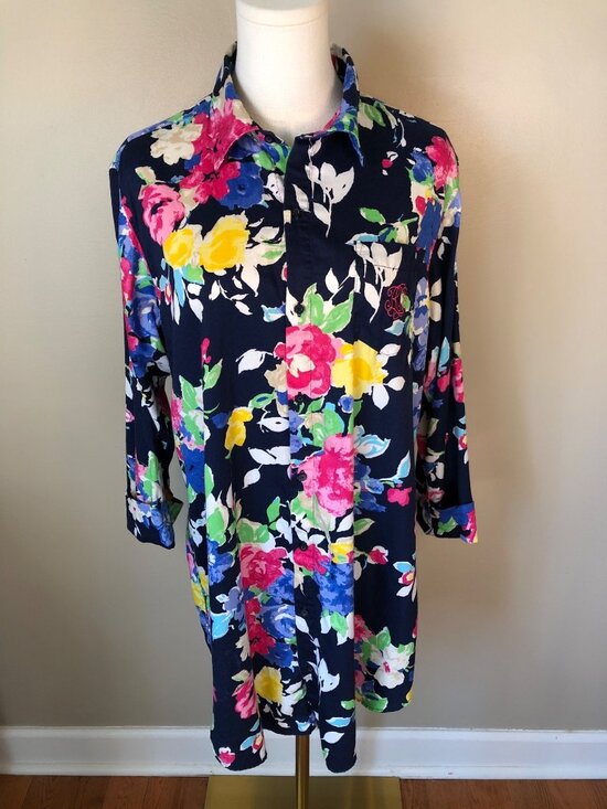 Lauren Ralph Lauren Tops - Lauren Ralph Lauren Floral Button Front 3/4 Sleeve Tunic Shirt Size M